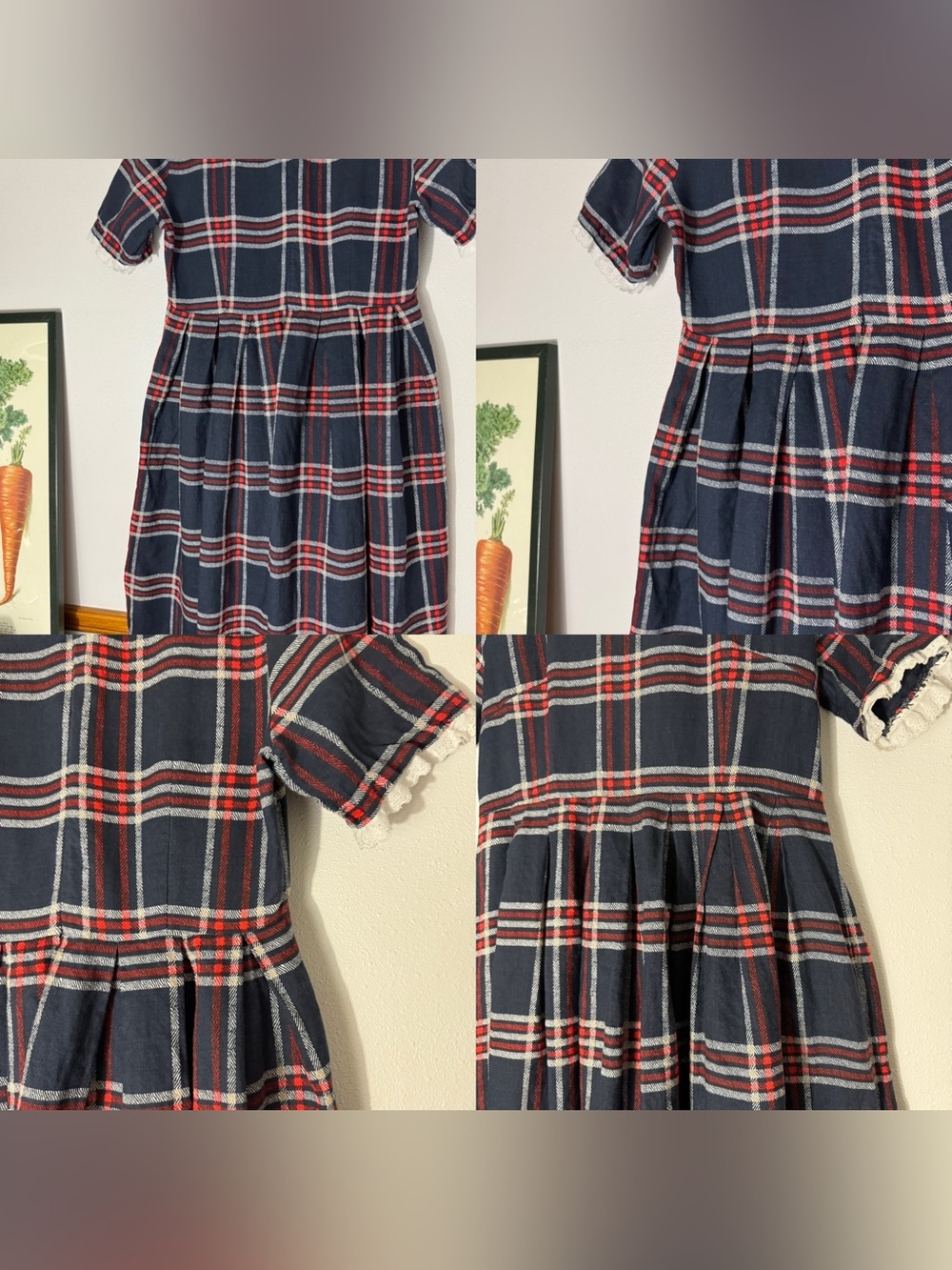 Dainty Jewells Highland Plaid dress with scalloped lace trim and belt size L - Picture 11 of 16
